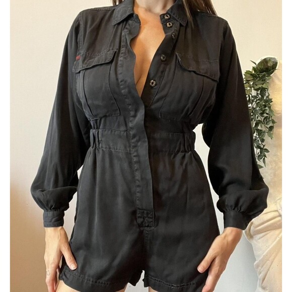 Urban Outfitters BDG Utility Black Romper Long Sleeves Overalls Women Sz S NWT - Picture 1 of 9